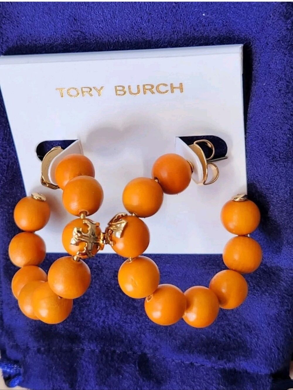 Tory Burch Logo Wood Hoop Earrings